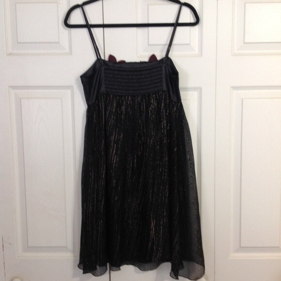 BURLAPP Size 4 Black Gold Maroon Silk Mini Dress Sleeveless Lined Floral Stretch - Picture 5 of 10